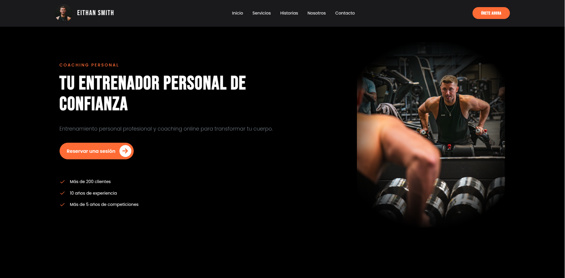 Proyecto web LEVRON Studio: landing page de alta conversión para Eithan Smith, entrenador personal en Madrid